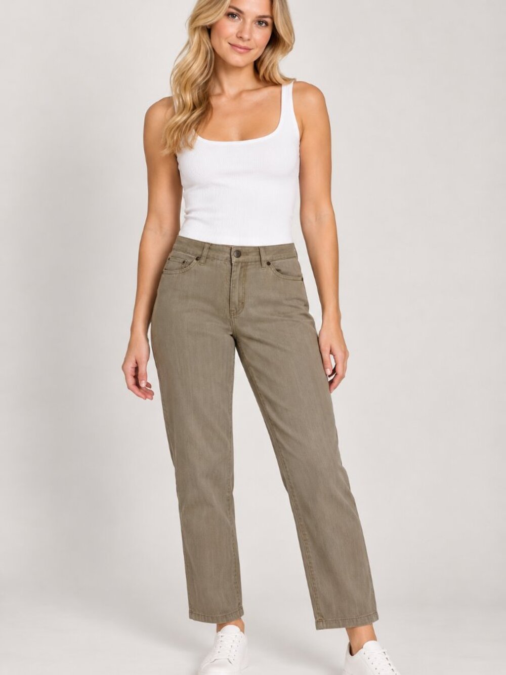 Westbound Petites Tan Straight Leg Stretch Fit Pants 8P 97% Cotton Minimalist
